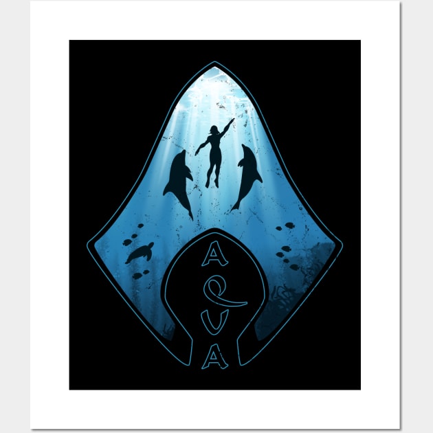 Freediver and Dolphins Wall Art by NicGrayTees